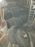 Assorted mounted and unmounted tires, lawn tractor and motorcycle tires