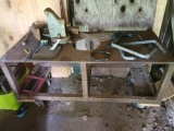 Reed No. 4G vise in parts and metal frame table on casters