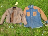 Western style leather jacket and denim shirt