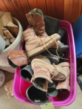 Tote of riding and work boots, mostly size 10 1/2