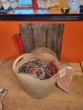 Bucket of loose wire, machinist table top 22 1/2 x 32 1/2 inches