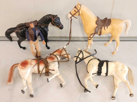 (4) toy horses and man