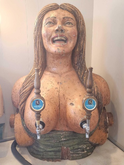 Very rare hand carved ship's figurehead made into beer tap