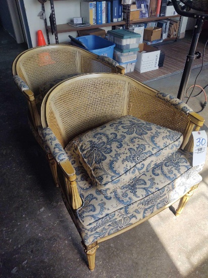 2 Cane Back Upholstered Chairs