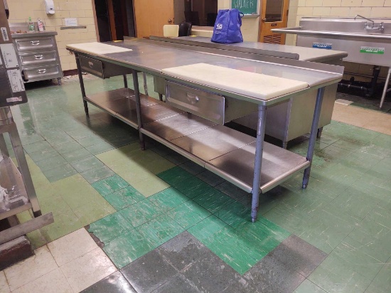 Stainless Steel Prep Table w/ 2 Drawers and Cutting Boards