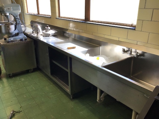 2 Bay Stainless Steel Sink w/ Prep Area and Storage