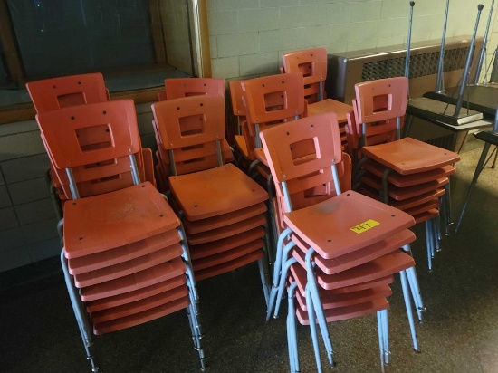 54 plastic youth chairs, 5 work table