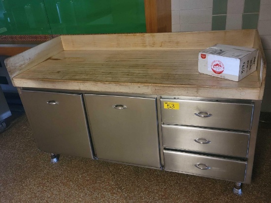 6ft butcher block top stainless cabinet with flour bins
