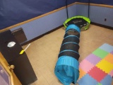 Pigeon hole cabinet, play mat, trampoline