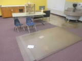 Work table, desk, chair mats, box fan
