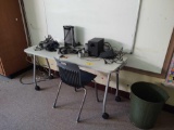 Small table, chair and assorted electronics
