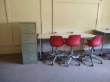 adjustable height table, 3 rolling chairs & Metal 4 Drawer File