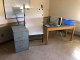 Table, metal file cabinet, easel and redcat lightspeed