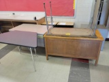 Metal and wood desks, work tables, kids desks