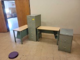 2 Metal file cabinets and 2 metal desks