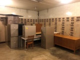 Wooden Teachers Desk, File Cabinets, Table