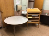 Teachers Desk, Activity a table, Lecturn and File Cabinet