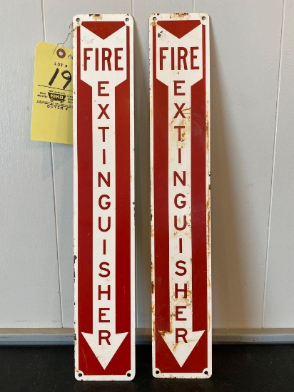 Pair of fire extinguisher metal signs, 24.25" x 4".