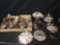 Box lot of assorted silverplate serving pieces, cups, shakers and more