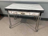 Vintage Enamel Top Table with Drawer