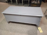 Grey painted blanket chest, cedar lined