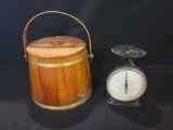 John Chatillon and Sons scale and sugar bucket with lid