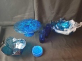 Blue glassware, Imperial cake stand, floral style bowls, glasses, plates