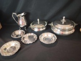 Box lot of assorted silverplate serving pieces