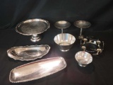 Box lot of assorted silverplate serving pieces