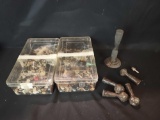 2 Trays of buttons, claw and ball feet, bunson burner