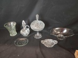 Pattern glass vase, decanter, dishes, covered dish