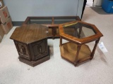 Assorted table set, 2 matching coffee and end table, 1 non matching end table