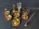 Assorted Brass Candlestick, Snuffer, Trivet
