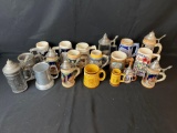 Assorted Beer Steins, Some from Germany