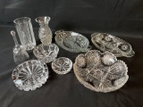 Assorted Cut Glass Dishes, Cup, Vase, Bell