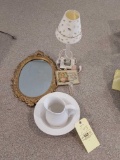 Bowl & Pitcher, Small Lamp, Hanging Mirror, & Societe Continentale Cosmydor Hook