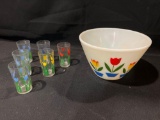 Fire King Flower Pattern Bowl, Flower Glass Set