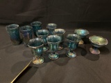 Carnival Glass Fruit Pattern Cups and Candlesticks