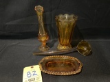 Brown Glass Vases, Dish, Plastic Ladle