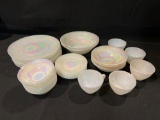 Opalescent Glass Bowls, Plates, Cups and Saucers