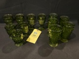 Green Patterned Glass Cups