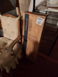 Metal Shelf Unit, Ameriwood Shelf Kit, and Cushioned Chair