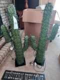 2 Standup Light Up Christmas Cactuses, Saddle Clock, and Welcome Sign