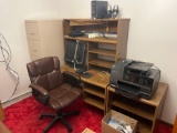 Computer Desk, leather desk chair, printer & stand, speakers, Dell computer