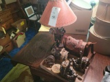 Decorative saddle lamp, leather ladies purse, bookends