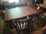 Early quarter sawn oak table with 6 non matching chairs