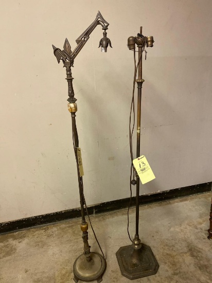 (2) Early 1900's metal floor lamps, one is 63" tall.