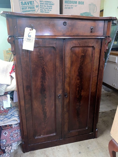 Antique 2-door & one drawer cabinet. Had top fence trim at one time.
