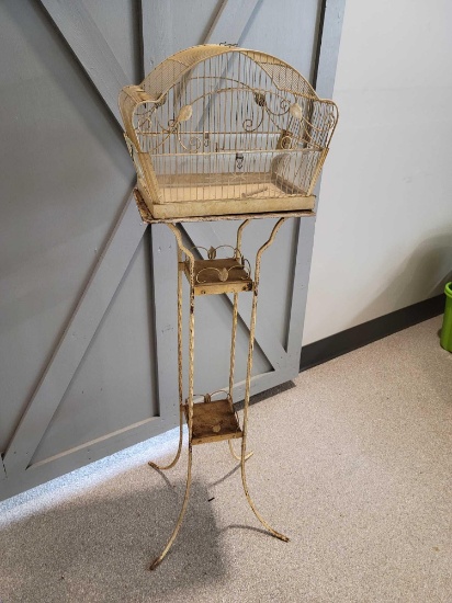 1930s metal bird cage and stand