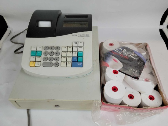 Royal 425cx cash register and paper rolls (works)